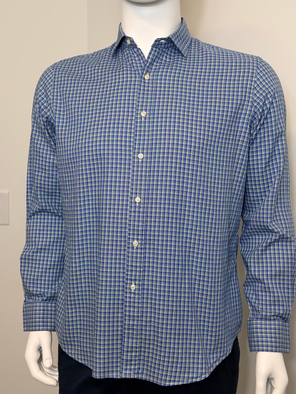 Polo Ralph Lauren Classic Fit Plaid Shirt XL 17 Blue Green Cotton